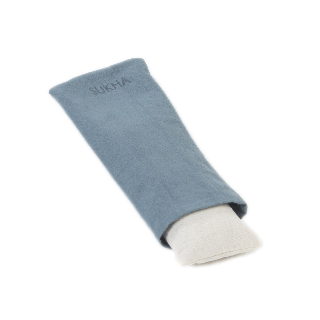Almohadilla ocular Sukha Argentina de color azul con relleno orgánico y semillas, para aliviar la tensión ocular.