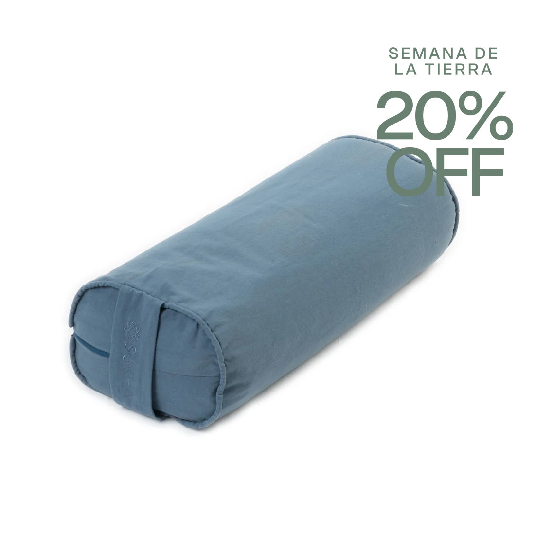 Rulo rectangular azul de Sukha Argentina, cojín de apoyo para yoga o descanso, en color azul y tamaño mediano.