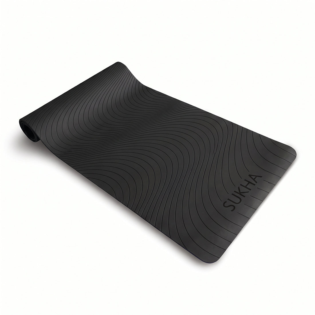 Estera de yoga superior con puntos negros de 5mm de Sukha Argentina, ideal para practicar yoga y ejercicios de bienestar.