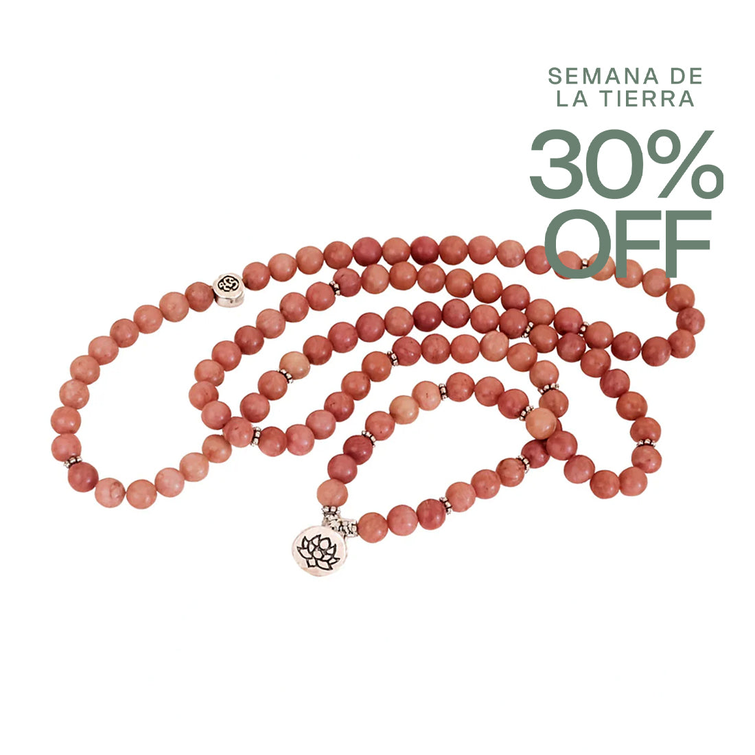 Japamala rosa de Sukha Argentina con cuentas de madera, ideal para meditación y prácticas espirituales.