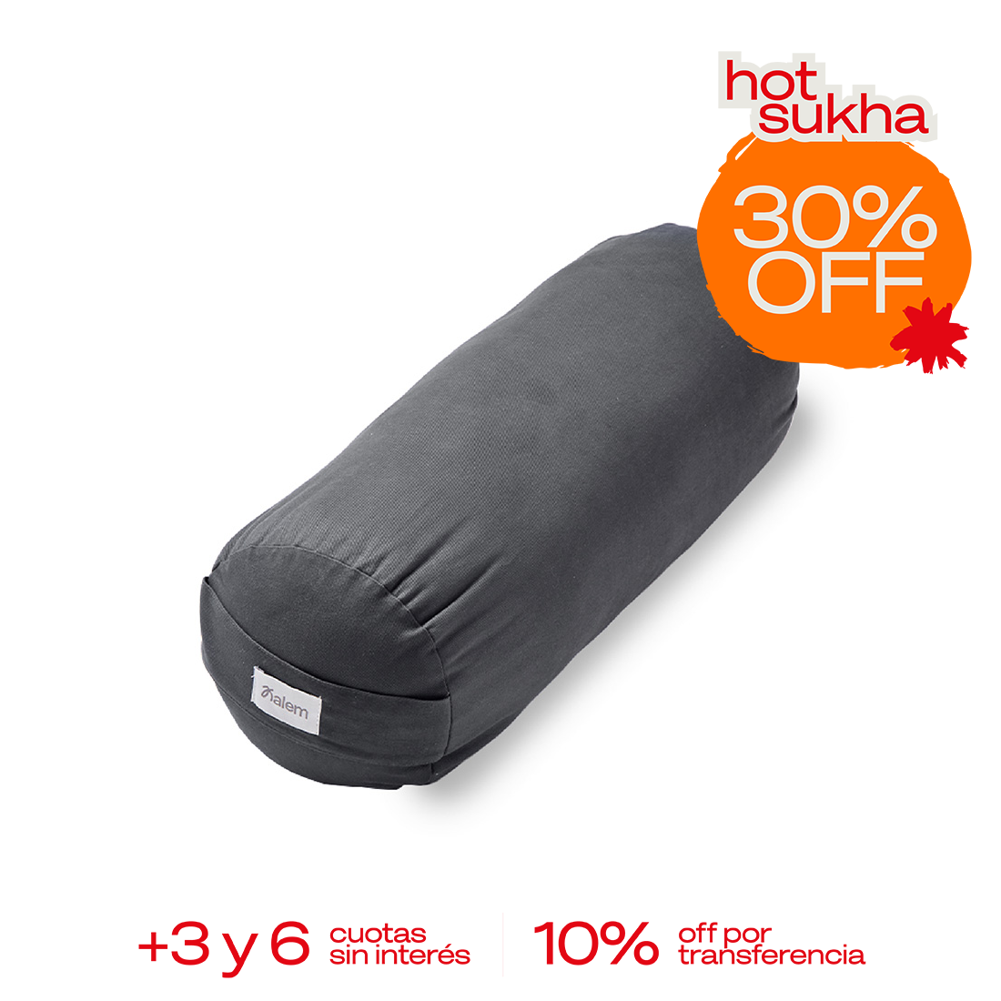 Funda de cojín redondo Sukha Argentina con relleno de cáscara de trigo sarraceno, ideal para soporte y confort en descanso.