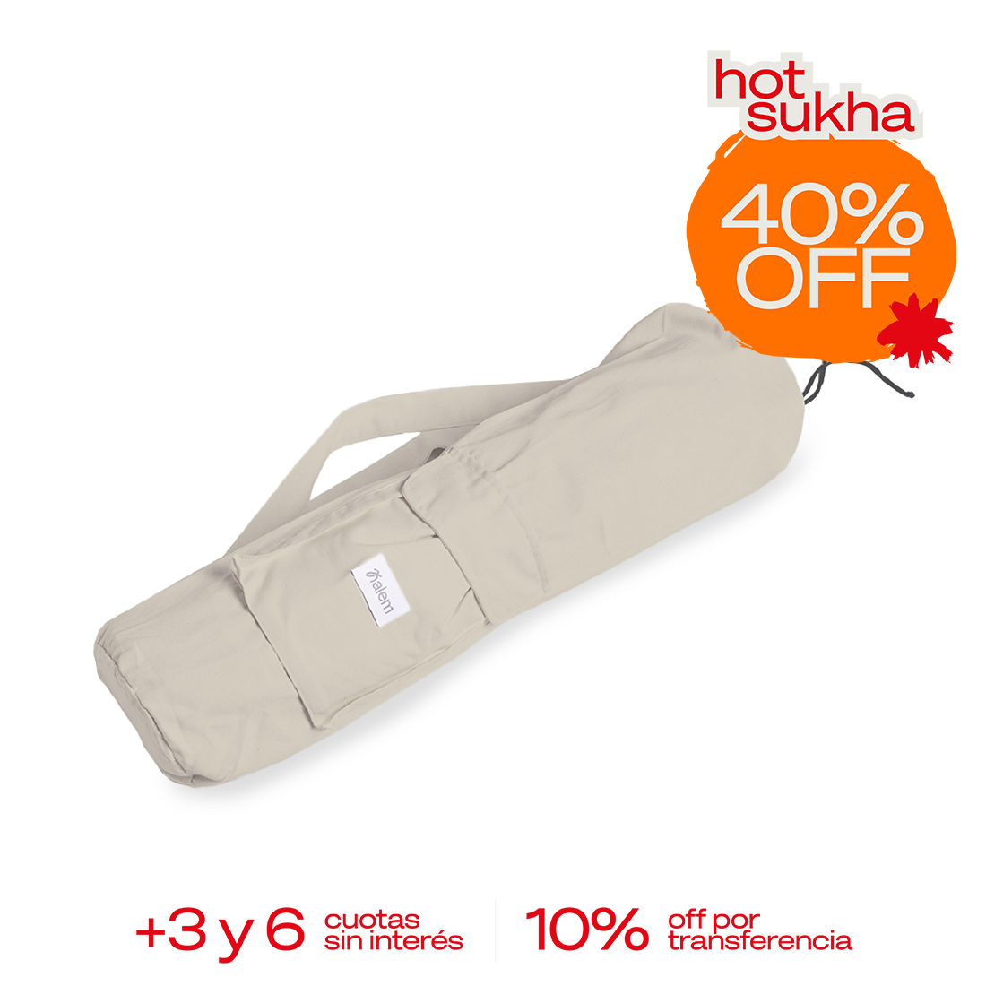 Bolso porta colchoneta Sukha Argentina de gabardina con correa ajustable, ideal para transportar con comodidad.