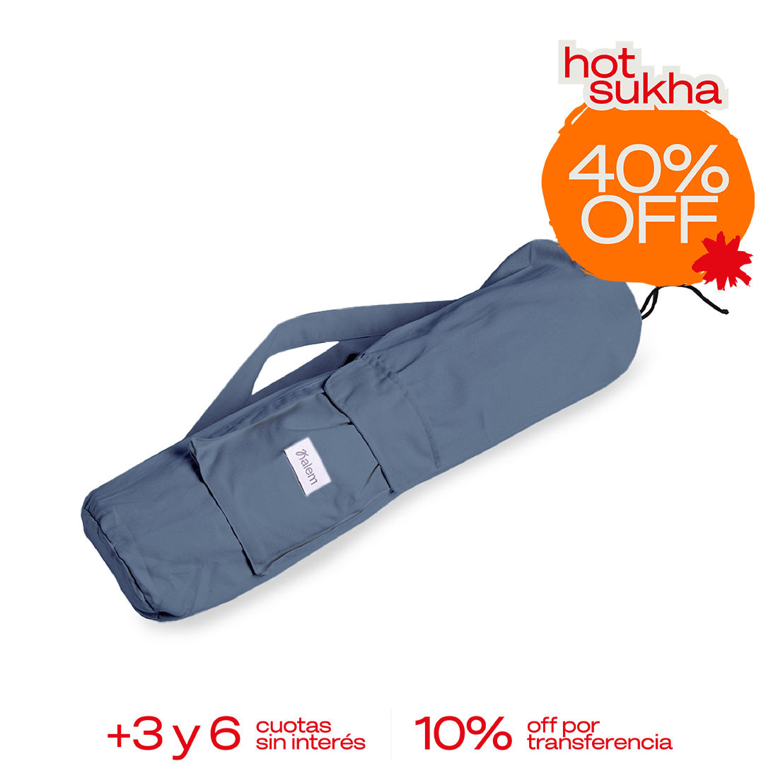 Bolso porta colchoneta Sukha Argentina en gabardina con correa ajustable, diseñado para transportar colchonetas fácilmente.