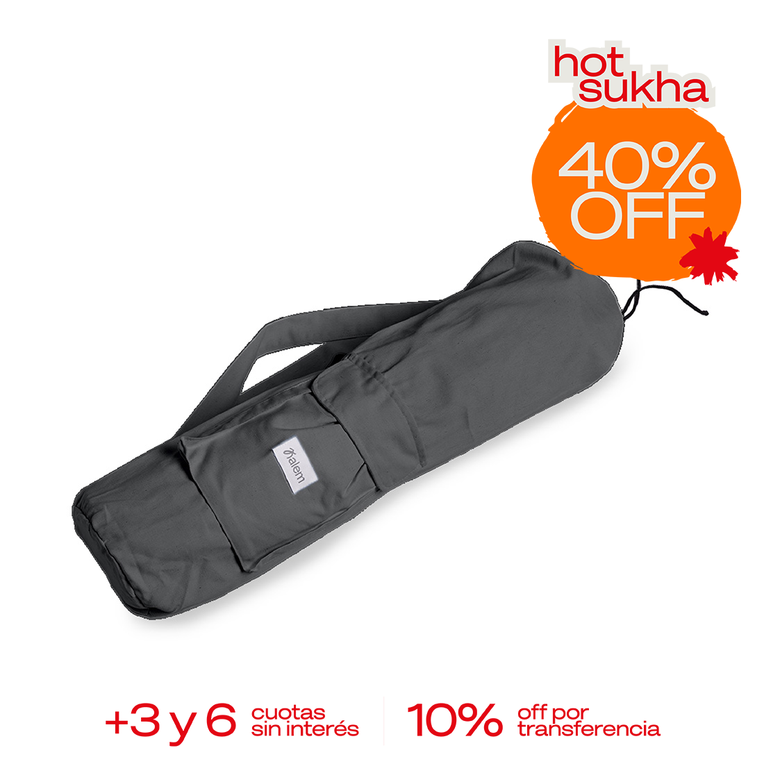 Bolso porta colchoneta Sukha Argentina de gabardina con correa ajustable, en color gris, para llevar comodidad y protección.
