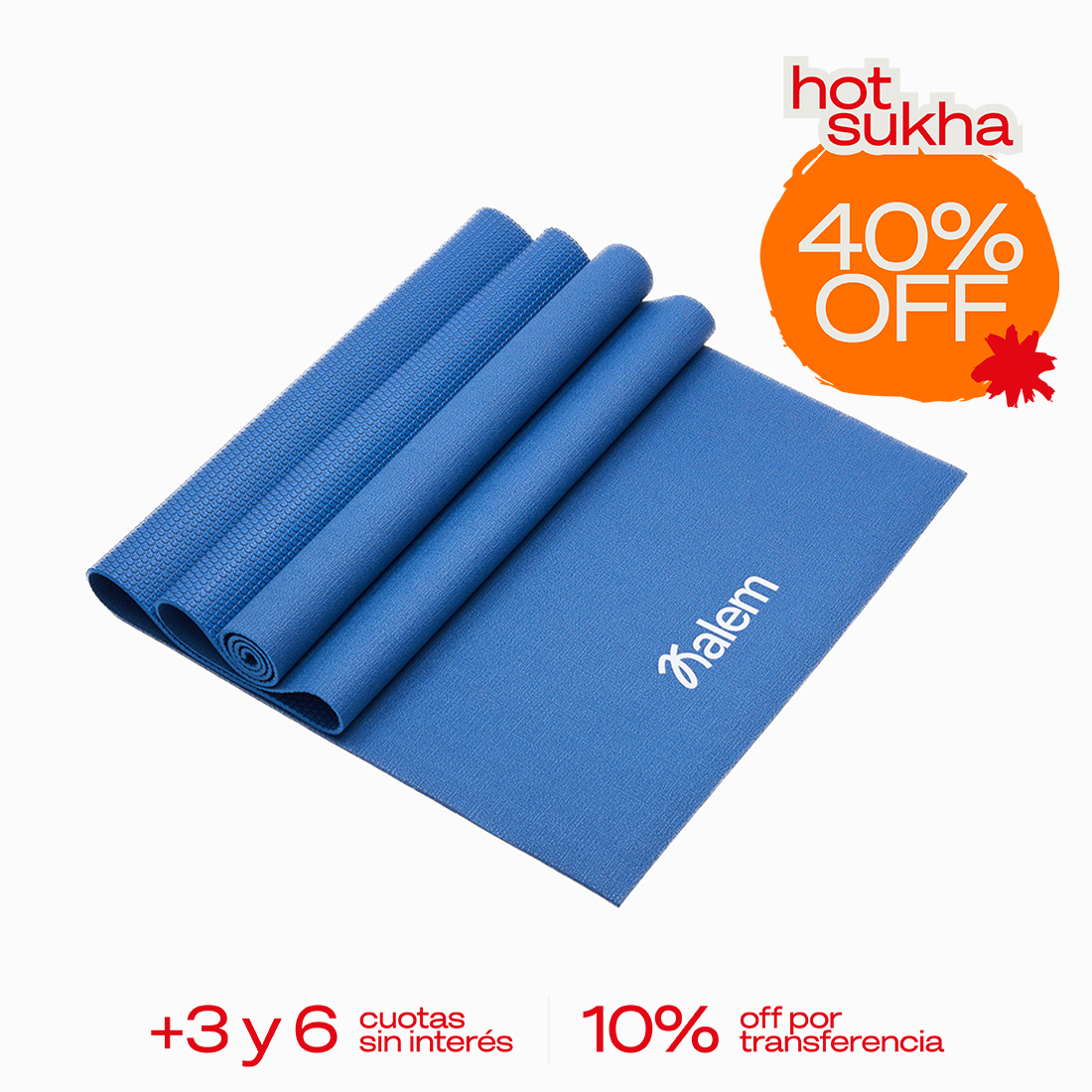 Esterilla de yoga ULTRA Kalem de Sukha Argentina sobre una mesa, con superficie antideslizante y diseño colorido para practicar yoga.