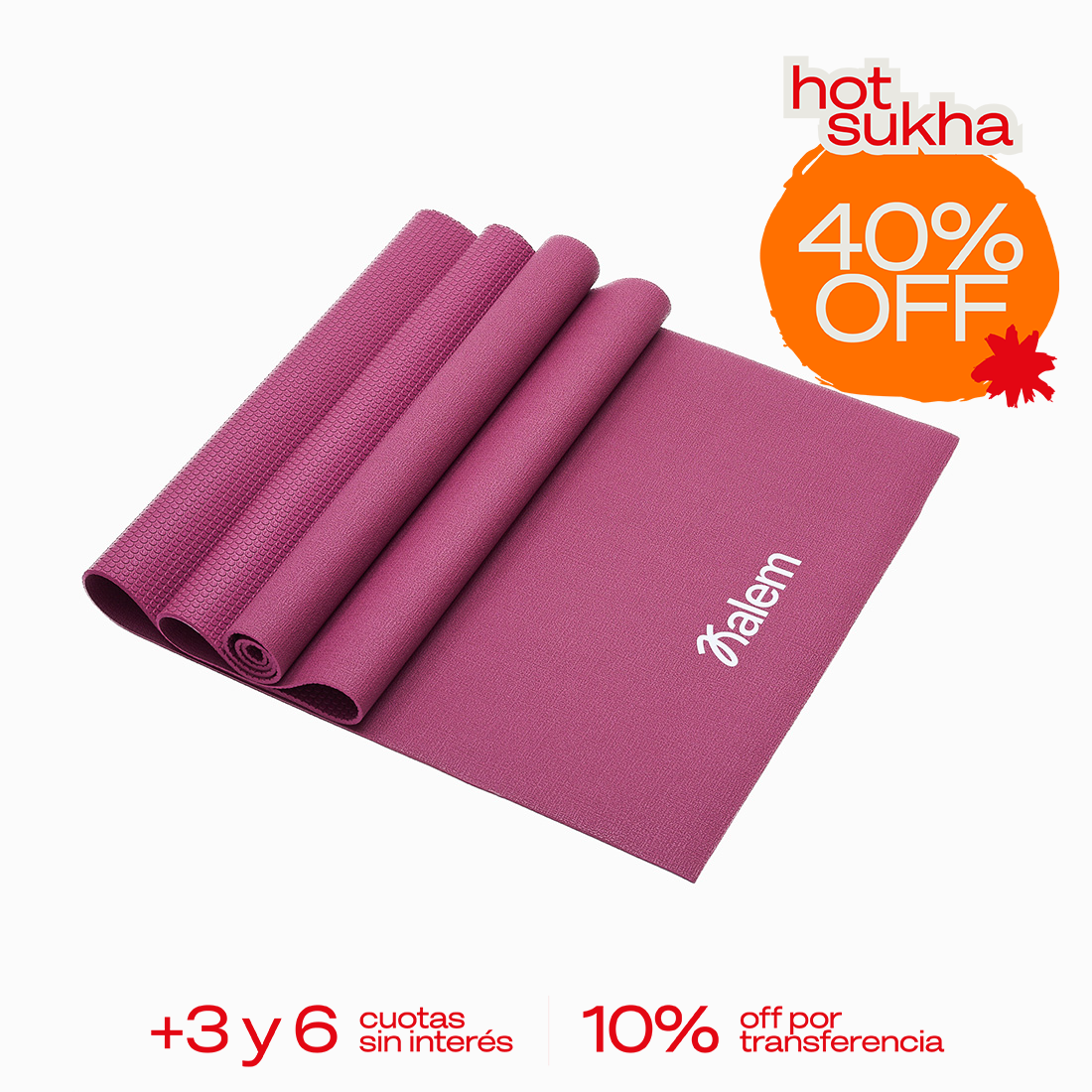 Estera de yoga ULTRA Kalem de Sukha Argentina sobre una mesa, mostrando su superficie antideslizante y diseño en colores vibrantes.