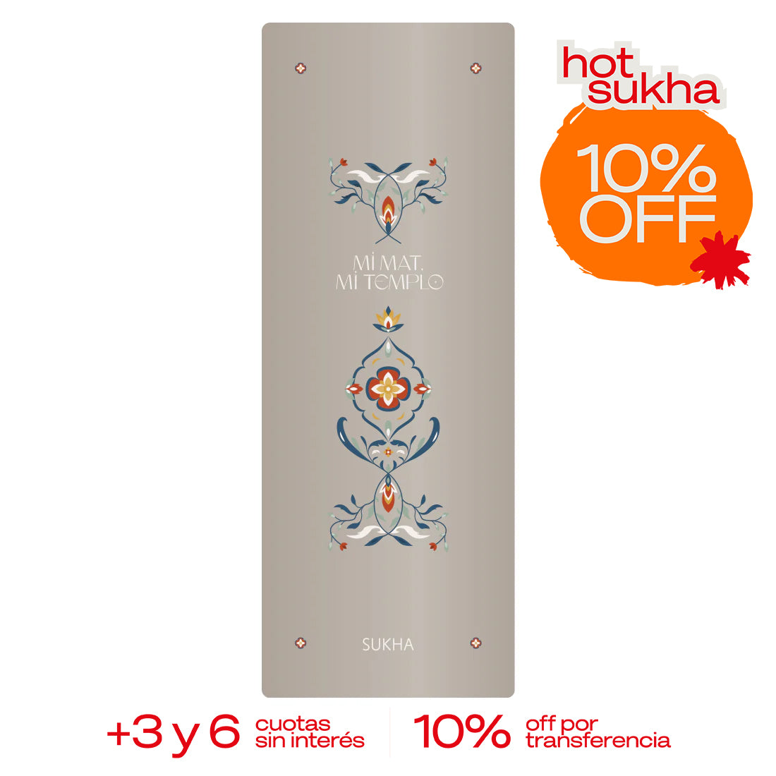 Alfombra de yoga Superior India de Sukha Argentina, con superficie antideslizante y diseño en tonos naturales, ideal para prácticas de yoga.