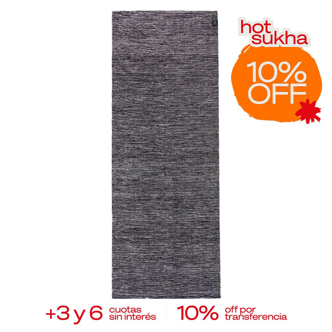 Tapete de yoga de algodón Sukha Argentina sobre una mesa, mostrando su textura suave y diseño ecológico.