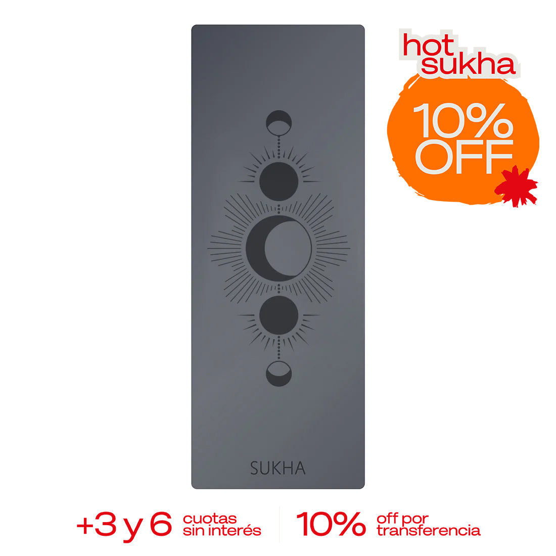 Estera de yoga Sukha Argentina Superior Dot con diseño de fases lunares en tonos suaves para practicar yoga y meditación.