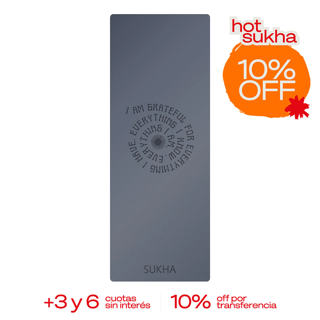 Esterilla de yoga Sukha Argentina Superior Dot Gratitude con diseño de puntos y superficie antideslizante para práctica de yoga.