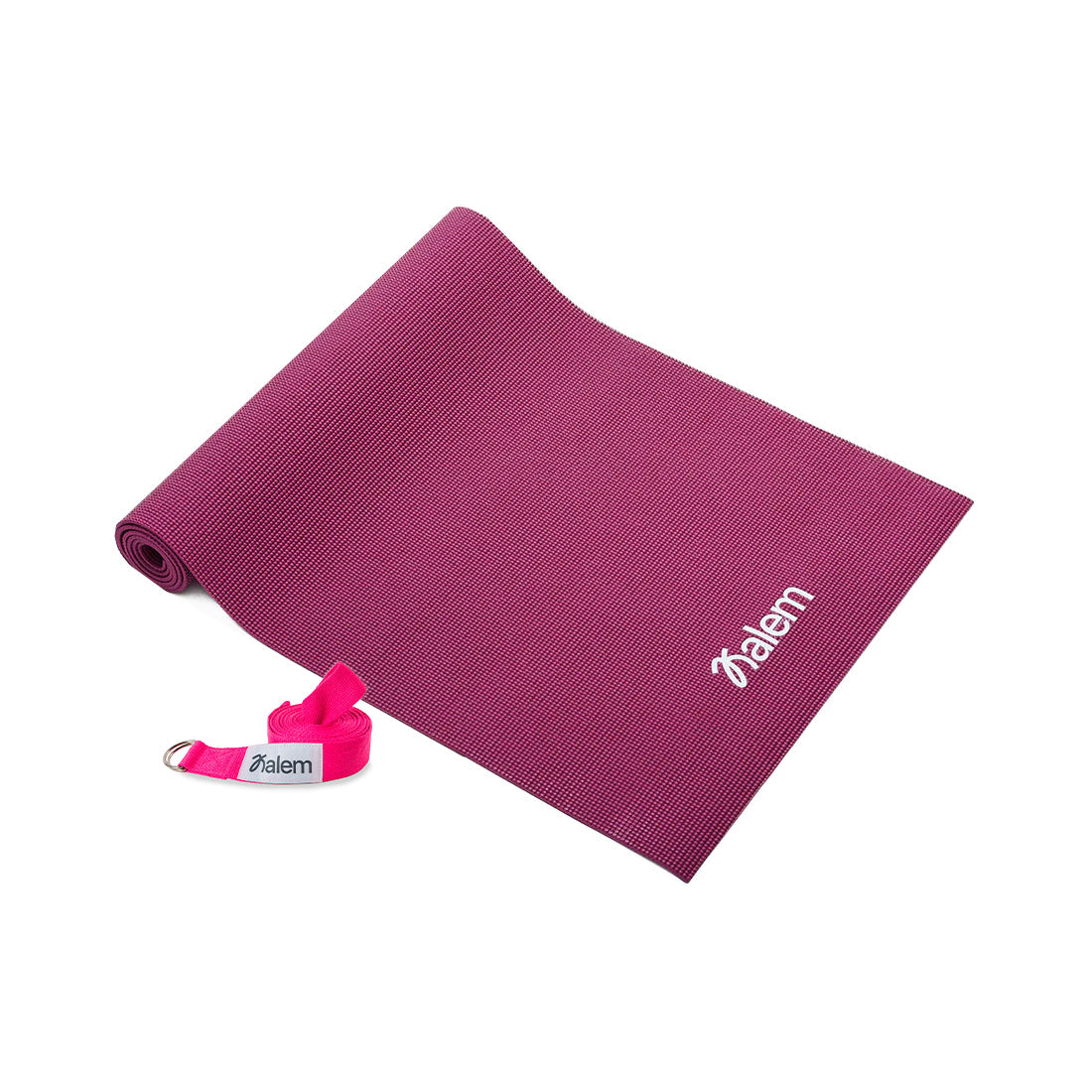 Tapete de yoga esencial de 5mm y cinto de 2m de Sukha Argentina en una superficie de trabajo.