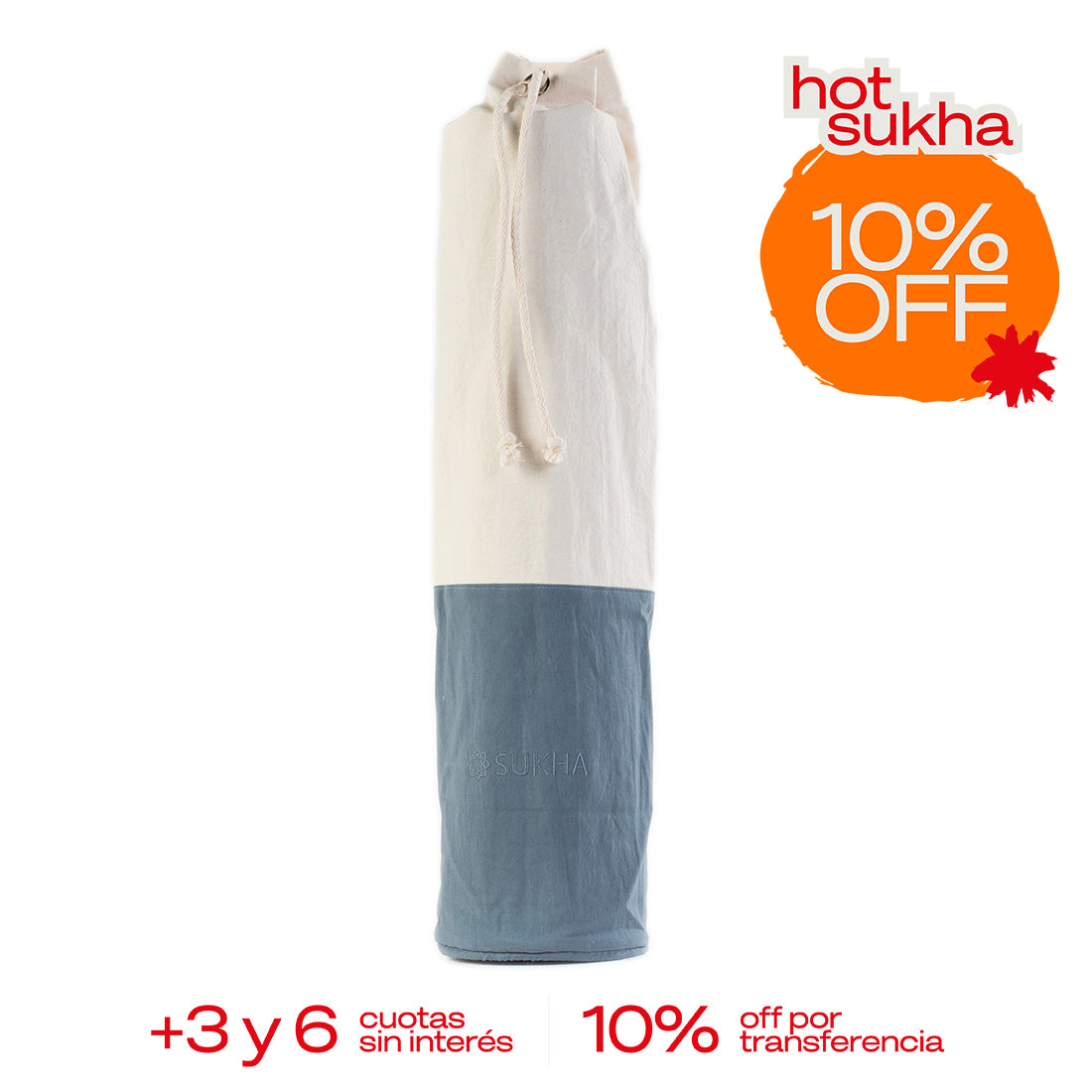 Bolso portamats Shanti de Sukha Argentina sobre una mesa, muestra su diseño y tamaño compacto para llevar documentos y objetos personales.