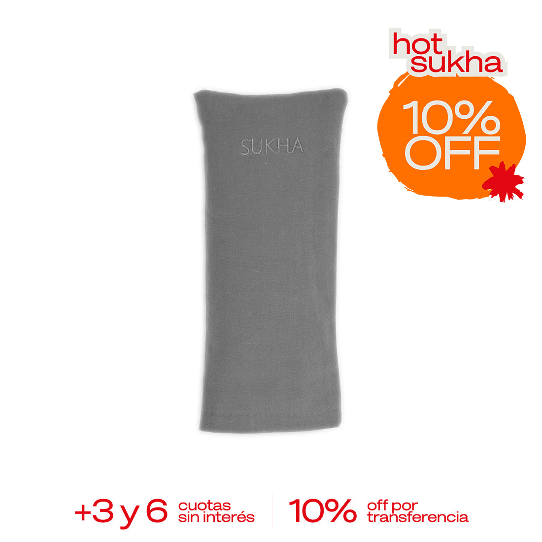 Almohadilla ocular Sukha Argentina, suave y acolchada, colocada sobre una mesa de trabajo. Ideal para relajación y cuidado de los ojos.