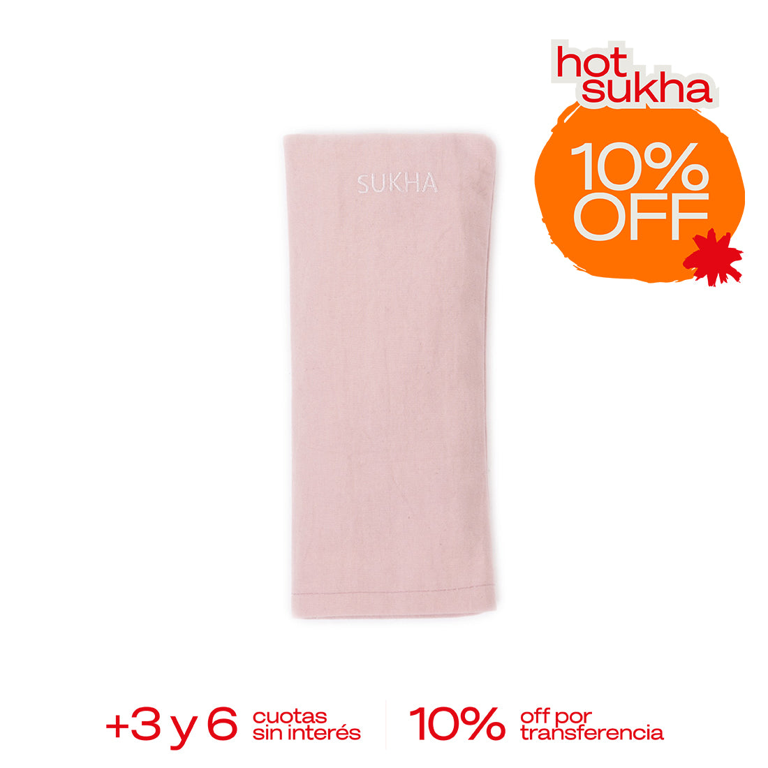 Almohadilla ocular Sukha Argentina sobre una mesa, de tela suave y diseño ergonómico para relajación y descanso ocular.