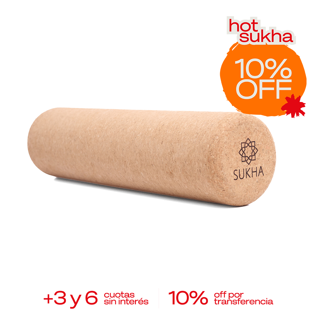 Rodillo de corcho Sukha Argentina en una mesa de trabajo, ideal para manualidades y arte con superficie de corcho.