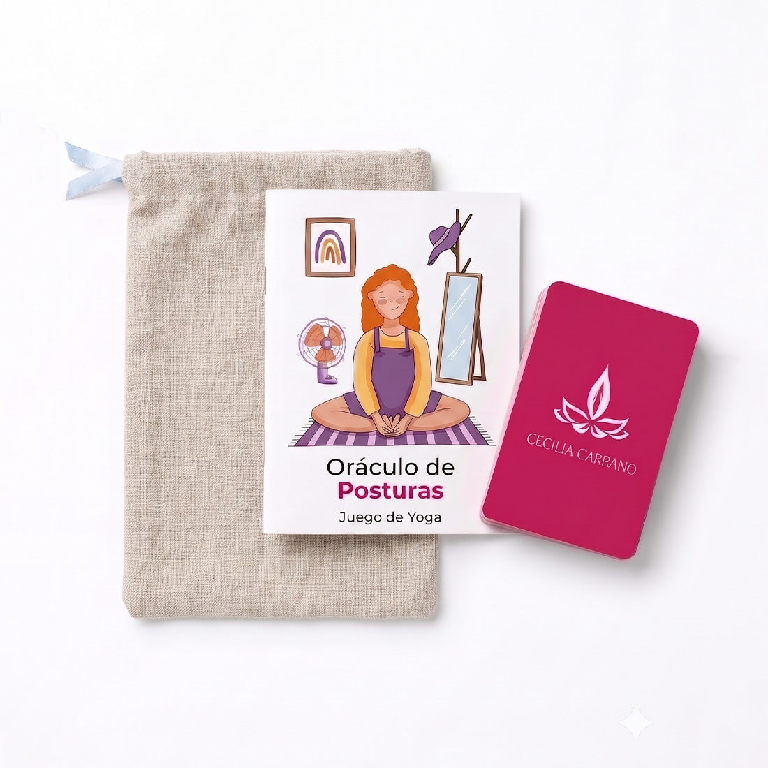 Oráculo de Posturas de Yoga — Ceci Carrano (33 Cartas + libro oracular + Bolsita de tela)
