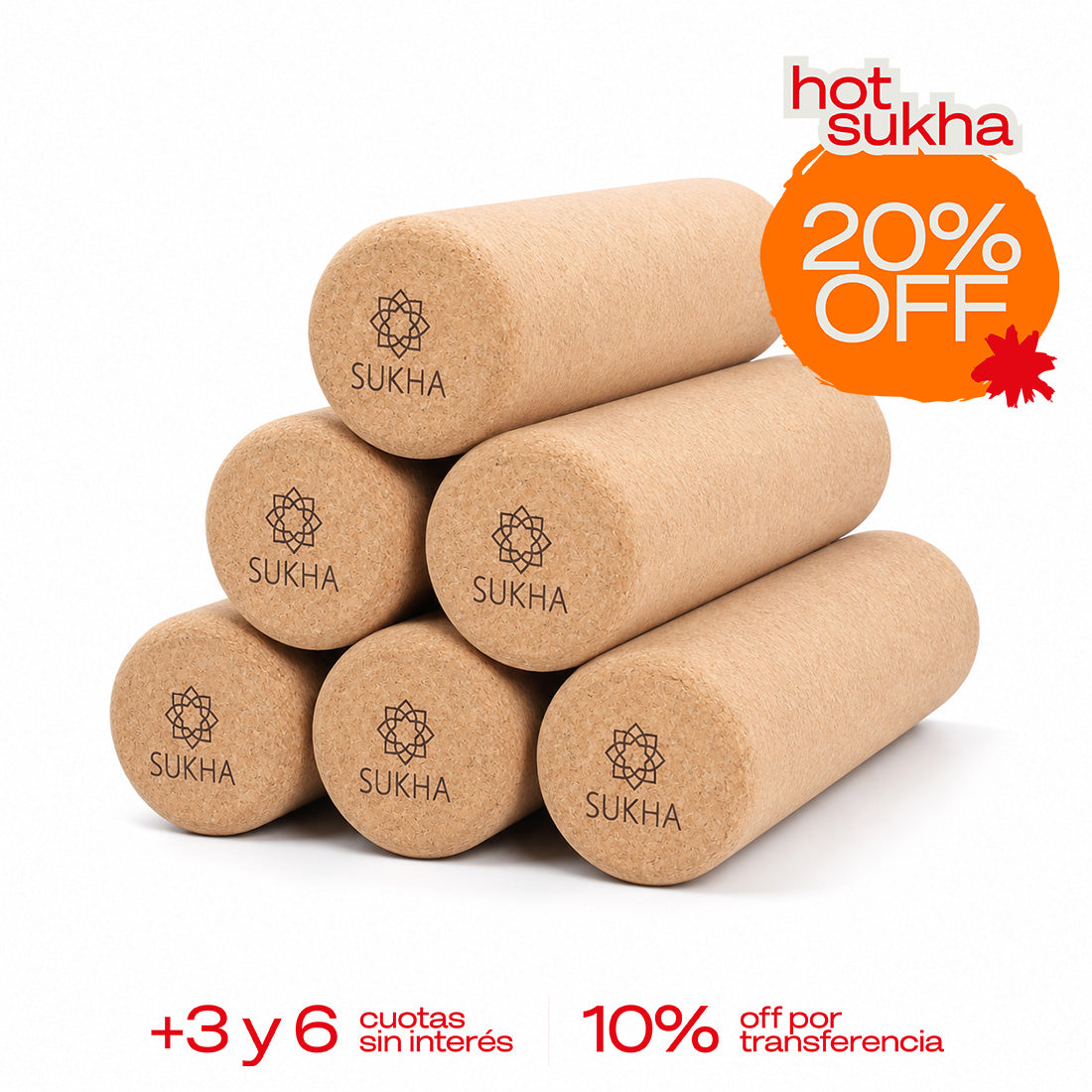 Combo de 6 rollers de corcho Sukha Argentina para mesas de trabajo, ideales para proyectos de manualidades y artesanías.