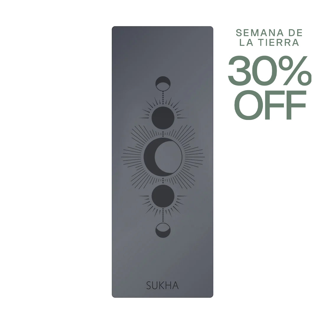 Estera de yoga Sukha Argentina Superior Dot con diseño de fases de la luna y puntos, ideal para práctica de yoga y mindfulness.