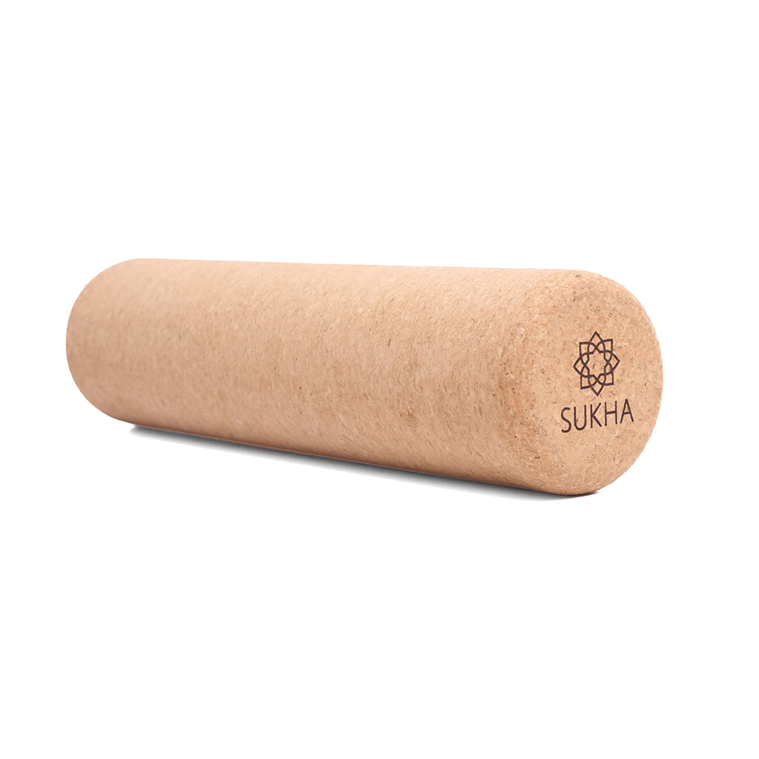 Set de 6 rodillos de corcho Sukha Argentina para masaje y relajación, mostrando los rodillos en diferentes ángulos sobre fondo neutro.