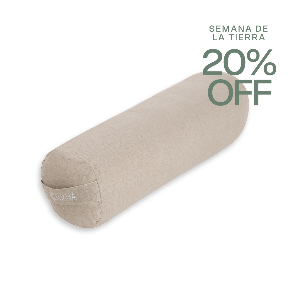 Funda de bolster circular de cáñamo natural Sukha Argentina, ideal para yoga y relajación.