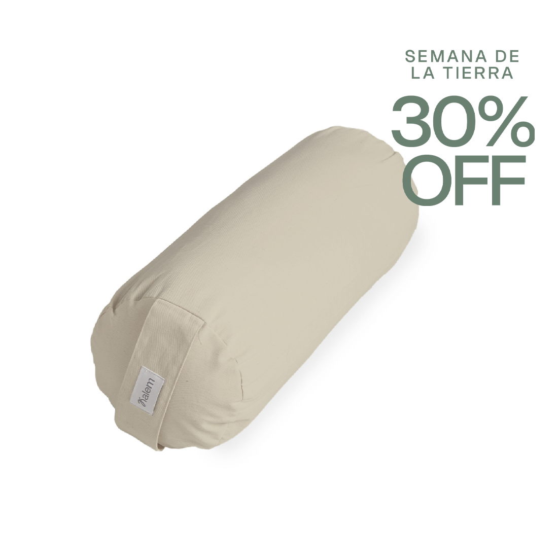 Bolster redondo Sukha Argentina con relleno de cáscara de trigo sarraceno, en color arena, ideal para relajación y yoga.