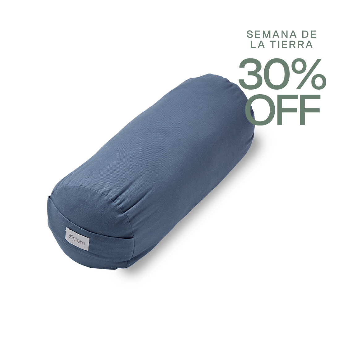 Relleno de cáscara de trigo sarraceno en bolster redondo azul de Sukha Argentina, ideal para relajación y apoyo en bienestar.