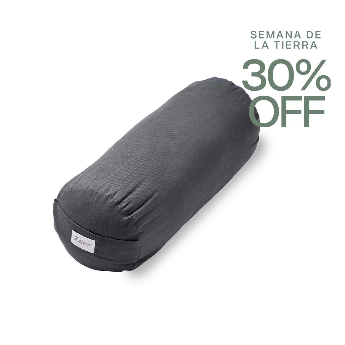 Funda gris de bolster redondo Sukha Argentina con relleno de cáscara de trigo sarraceno, ideal para descanso y bienestar.