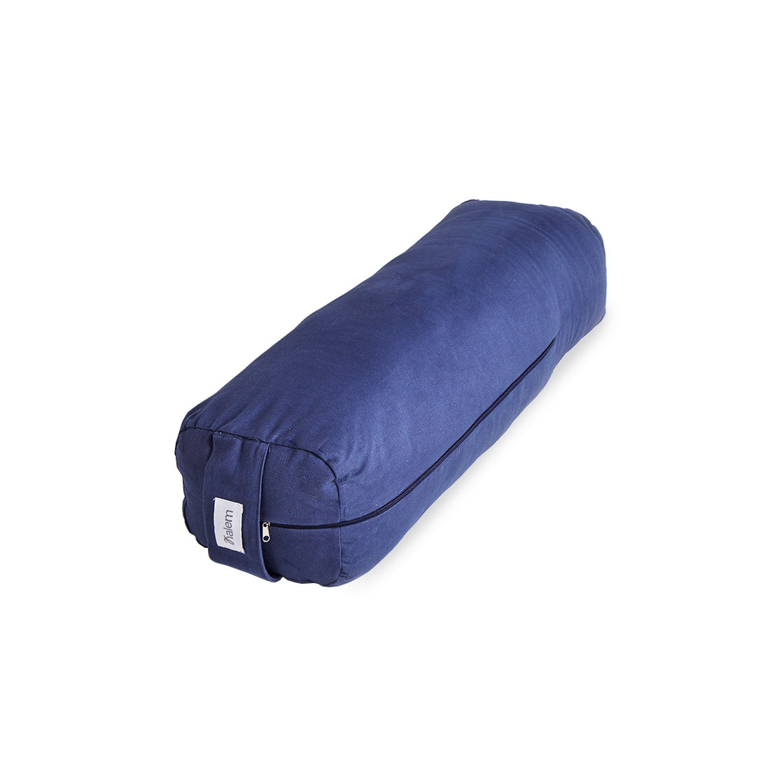 Cojín bolster rectangular azul con relleno de estopa de Sukha Argentina, diseño cómodo y duradero para decoración y descanso.