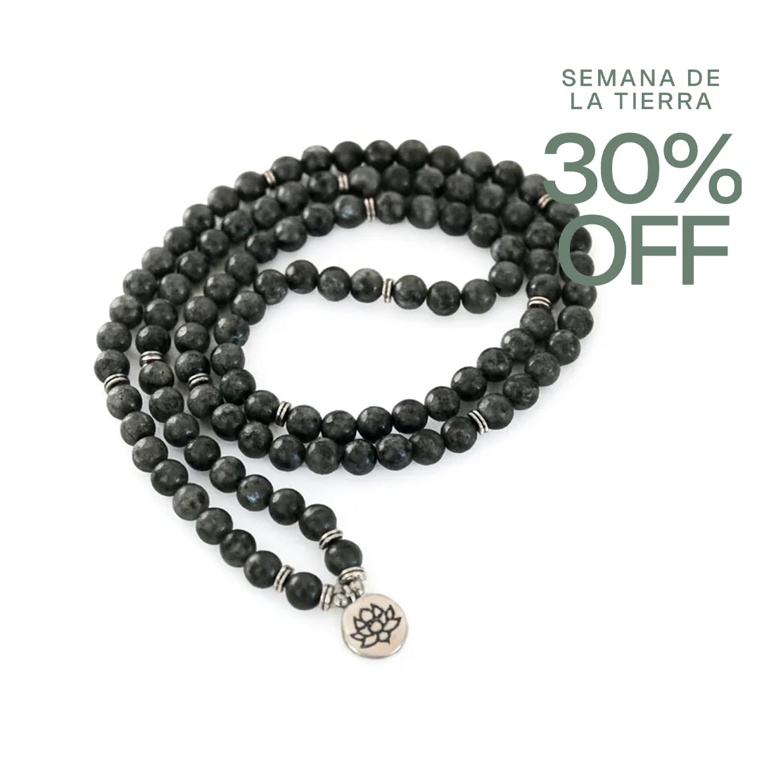 Japamala negro de Sukha Argentina, collar de cuentas para meditación y prácticas espirituales en tonos oscuros.