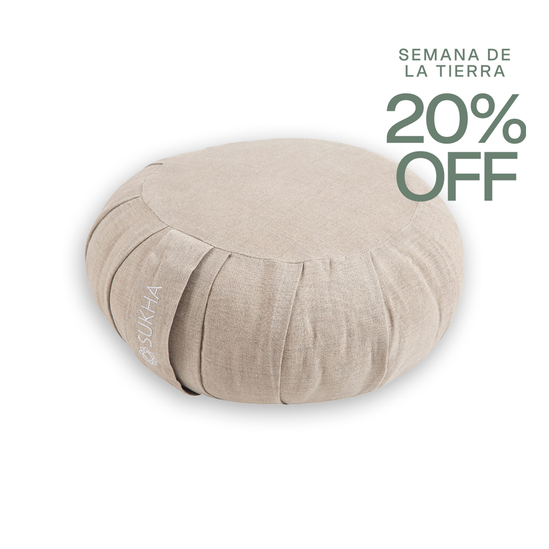 Zafu de cáñamo Sukha con relleno de estopa, asiento redondo y ecológico para meditación y relajación.